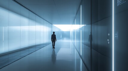 Aufkleber - Businessman walking in modern, lit hallway