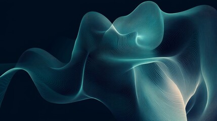 Poster - Turquoise Flowing Lines Upward Arrow Graph On Deep Navy Backdrop, Contemporary Minimal Design
