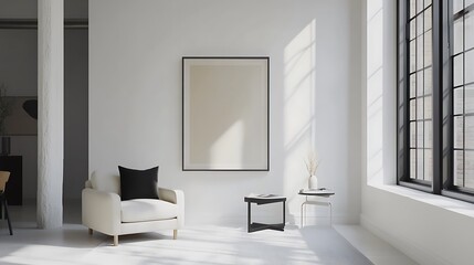 Aufkleber - Modern interior room with empty framed poster