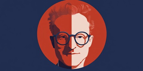Poster - Artistic illustration of a man with glasses, split face design