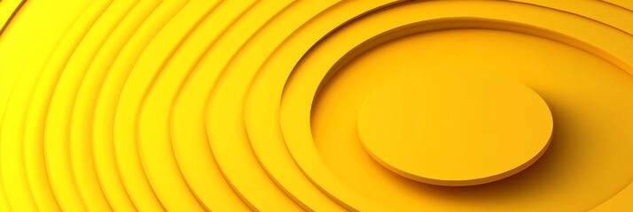Poster - Abstract Minimalist Yellow Geometric Background With Smooth Concentric Circular Lines, 3D Rendering