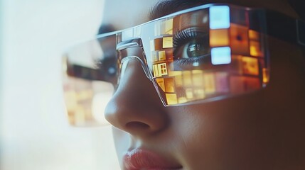 Poster - Woman futuristic glasses technology indoor
