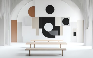 Aufkleber - Modern art gallery interior with benches