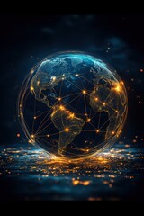 Poster - Planet earth rotating showing interconnected global network and data exchange