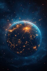 Poster - Planet earth showing growing global network and data exchange at night