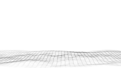 Poster - Abstract wave with black points and lines on white background. Science background with moving dots. Network connection technology. Digital structure with particles. 3d rendering.