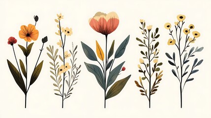 Poster - Set of decorative flowers and plants