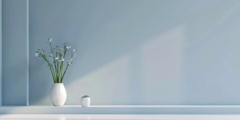 Poster - A minimalist aesthetic featuring a soft periwinkle backdrop, Minimalist design elements arranged symmetrically, Contemporary minimalist style