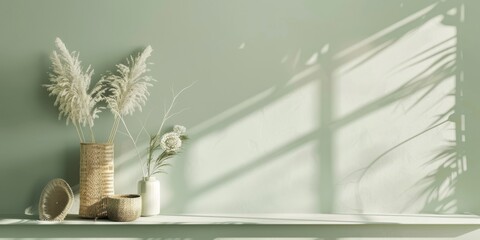 Poster - A minimalist aesthetic featuring a soft sage green backdrop, Minimalist design elements arranged asymmetrically, Contemporary minimalist style