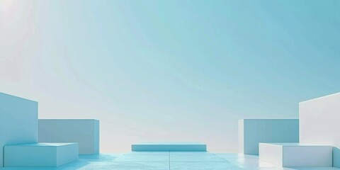 Poster - A minimalist aesthetic featuring a soft sky blue backdrop, Minimalist design elements arranged symmetrically, Modern minimalist style