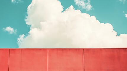 Poster - Coral wall against a bright sky with fluffy clouds. Possible use Background, backdrop, graphic design