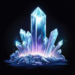 Wall Mural - glowing crystal cluster on dark background. possible use stock photo for magical, fantasy, or scienc