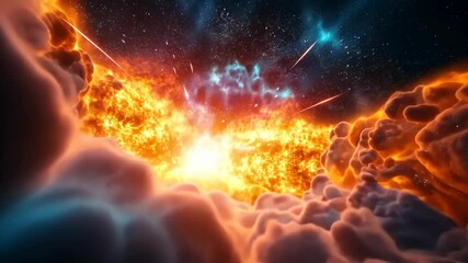 Wall Mural - fiery explosion expanding in the clouds in outer space