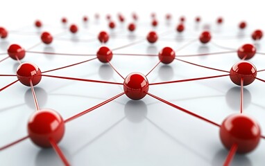 Poster - Abstract network of red spheres connected by lines,  3D render for a background use