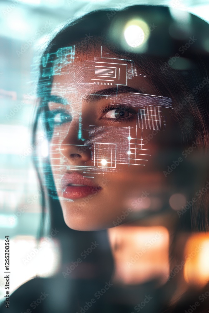 AI technology and digital innovation with womanâ€™s face overlayed by ...