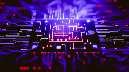 Poster - digital core: close-up of a glowing circuit board, showcasing intricate pathways and connections, sy