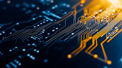 Poster - circuitry abstract: a mesmerizing close-up of a circuit board, showcasing intricate patterns of gold