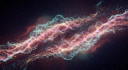 Wall Mural - abstract cosmic energy streams with glittering particles against a starry backdrop