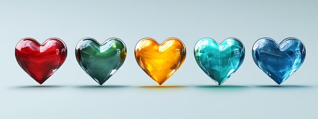 Poster - colorful hearts on a light background. a graphic image of five hearts in vibrant colors. possible us
