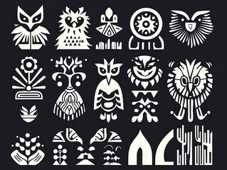 Poster - Abstract owl and plant designs for a graphic print