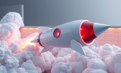 Wall Mural - startup white rocket concept 3d wallpaper wallpaper background abstract 3d illustration backdrop fut