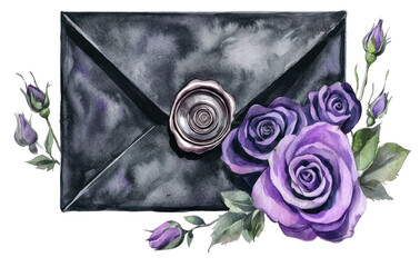 Canvas Print - PNG Envelope with Wax Seal envelope roses illustration.