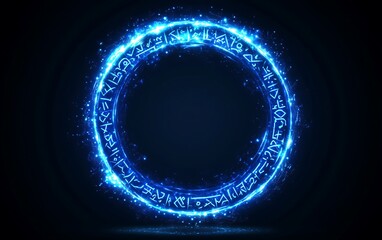 Wall Mural - Abstract glowing circle, mystical runes, dark background, digital art, graphic element