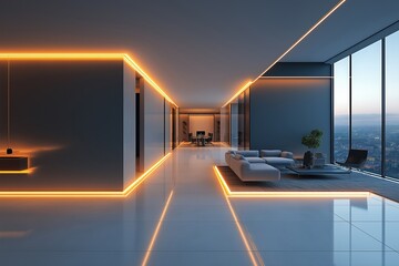 Poster - Modern interior design enhancing spacious apartment with led lighting