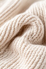 Poster - This close-up reveals a soft beige knitted fabric featuring delicate stitches and organic textures, ideal for enhancing any modern and minimalist design setting