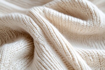 Poster - Knitted fabric in soft beige fills the frame, highlighting delicate stitches and organic textures that create a serene, modern minimalist background perfect for design projects