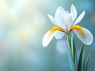 Poster - White Iris flower in soft focus background. Possible use Floral backdrop