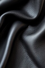 Poster - The image showcases intricate folds of black leather, with dramatic lighting enhancing the deep shadows and highlights. This detail offers potential for stylish text integration