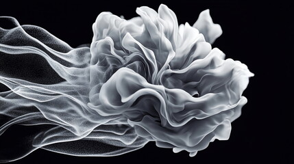 Poster - Ethereal Flowing White Abstract Smoke on Black Background with Delicate Swirling Patterns and Soft Texture