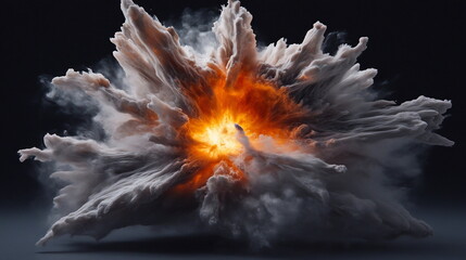 Poster - Dramatic Explosion with Fiery Center and Billowing Clouds of Smoke and Dust in Dark Background