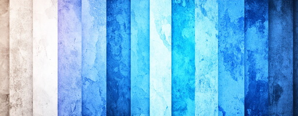 Poster - Vertical Stripes in Various Shades of Blue and White with Textured Concrete Background for Modern Design