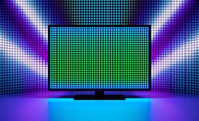 Wall Mural - led blue screen pixel textured display digital background with pattern lcd monitor electronic diode 