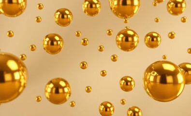 Wall Mural - series of gold colored spheres are floating in the air the image has a dreamy ethereal quality to it