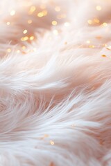 Poster - Soft white faux fur serves as a delicate backdrop, illuminated by warm golden light, as gentle dust particles drift through the air, creating an enchanted atmosphere