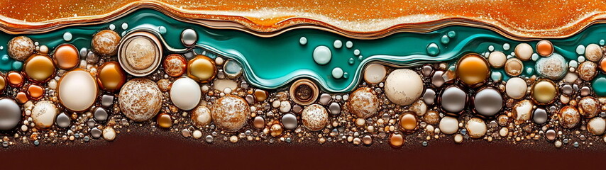Aufkleber - Colorful Close-Up of Textured Abstract Fluid Art with Bubbles and Waves in Earthy Tones and Vibrant Hues