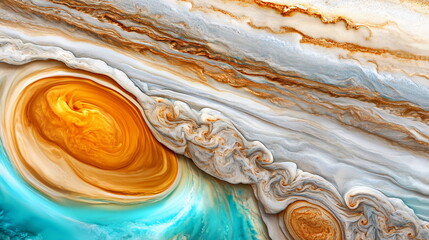 Poster - Stunning Abstract Representation of Jupiter's Surface with Vibrant Colors and Turbulent Cloud Patterns