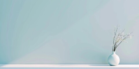 Poster - A minimalist design featuring a soft pastel blue backdrop, Minimalist design elements arranged asymmetrically, Contemporary minimalist style