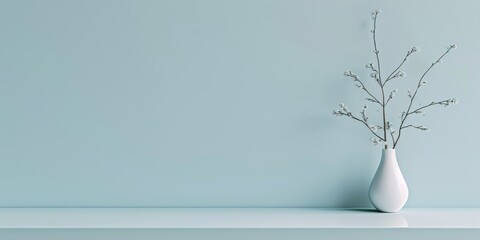 Poster - A minimalist design featuring a soft pastel blue backdrop, Minimalist design elements arranged asymmetrically, Contemporary minimalist style