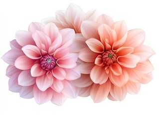 Poster - Three Delicate Pink and Peach Dahlias, Elegant Floral Design, Digital Illustration, Print Design