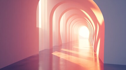 Aufkleber - Abstract architectural tunnel, sunlit passage, interior design