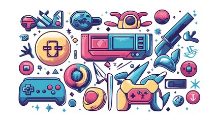 Poster - Assorted retro futuristic game and tech icons