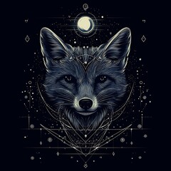 Poster - Mystical fox head, cosmic design, digital art, print design, possible use in apparel design