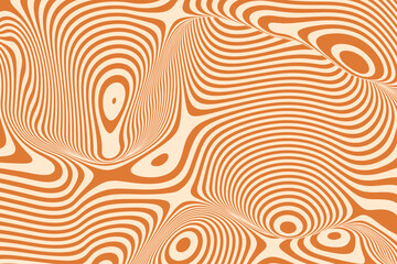 Poster - abstract wavy line pattern with fluid shapes in orange and beige tones, optical illusion effects, di
