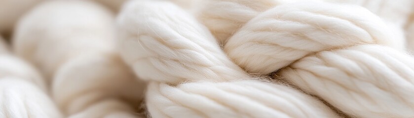 Poster - Intertwined wool fibers in gentle white and beige tones create a dreamy texture that evokes a natural, tactile feel. The close-up highlights the softness and warmth of the material