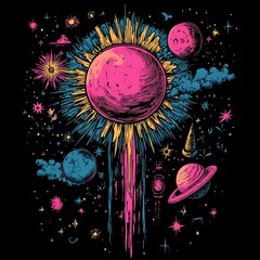 Poster - colorful cosmic explosion graphic design for apparel or wall art