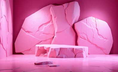 Wall Mural - abstract pink color geometric stone and rock shape background showcase for product 3d render 3d wall